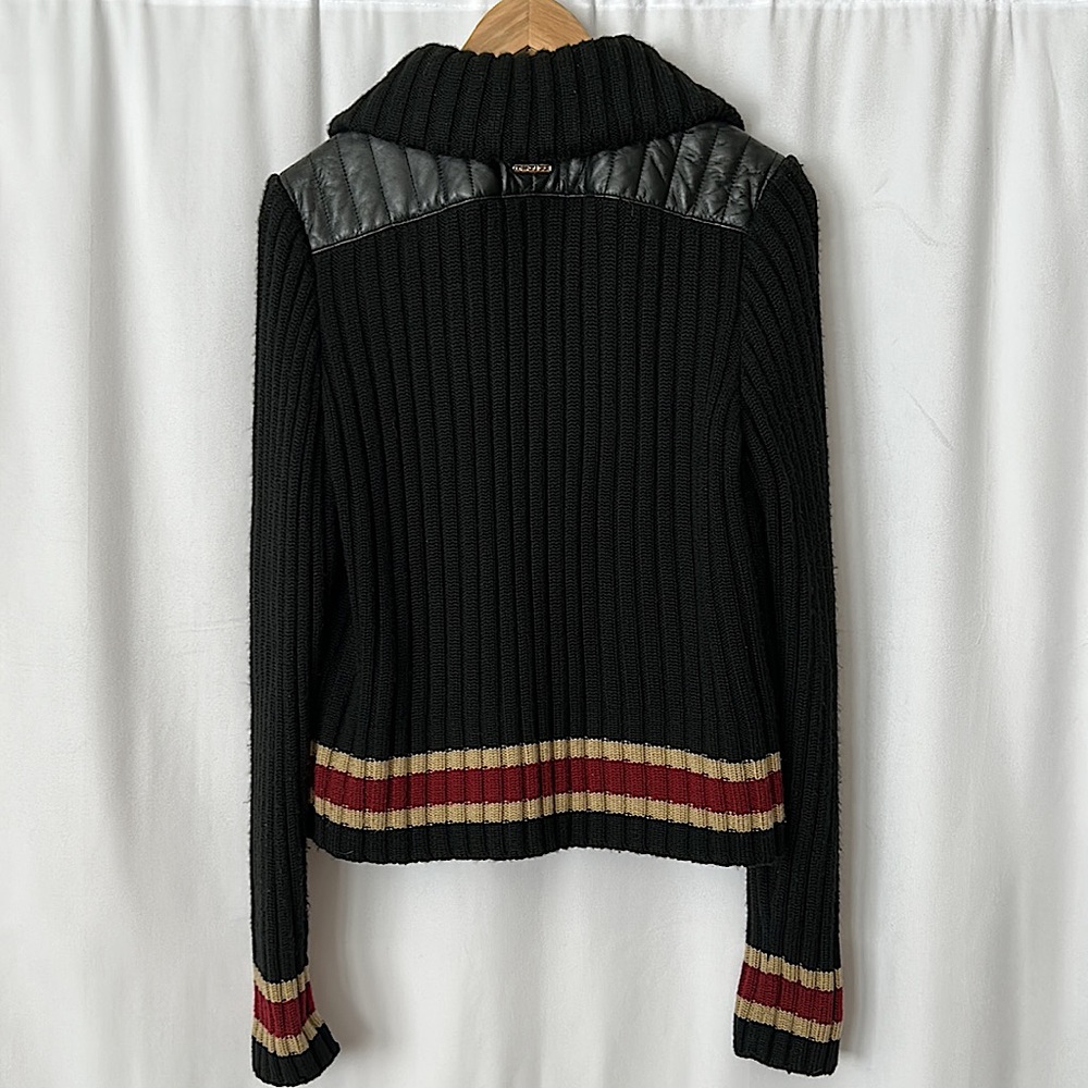 Davoucci Vintage Black Leather and Knit Long Sleeve Jacket Coat **Size L** - Picture 2 of 6